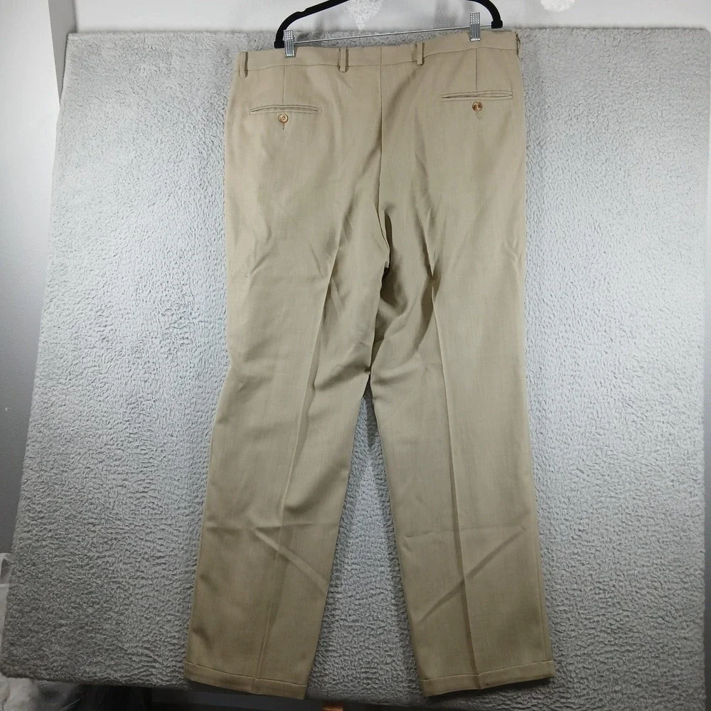 Bachrach‎ Pleated Wool Blend Dress Pants Cuffed Hem Tan Beig 42R